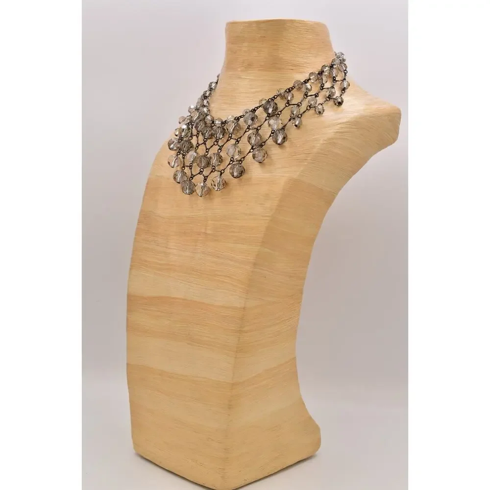 Banana Republic Vintage Glass Crystal Collar Bib Necklace Gray Statement BinBL